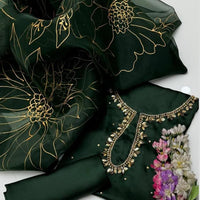 3-Piece Unstitched Shamoz Silk Suit – Embroidered Shirt with Organza Brush Dupatta