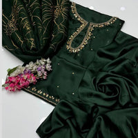 3-Piece Unstitched Shamoz Silk Suit – Embroidered Shirt with Organza Brush Dupatta