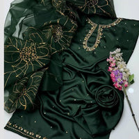 3-Piece Unstitched Shamoz Silk Suit – Embroidered Shirt with Organza Brush Dupatta