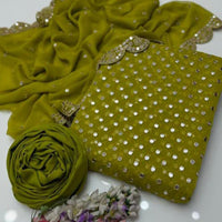 3-Piece Unstitched Fancy Chiffon Dress – Sheesha Zaari Embroidery with Border Dupatta