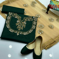 4-Piece Unstitched Fancy Dress – Kataan Mirror Work Suit with Net Dupatta & Khussa