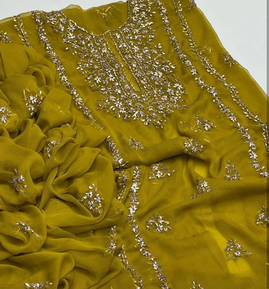 2-Piece Handmade Bember Crinkle Dress – Gotta Gala Bail Shirt & Boti Dupatta