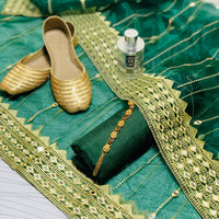 4-Piece Unstitched Kataan Silk Suit – With Organza Fancy Dupatta & Khussa