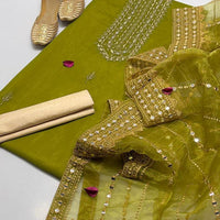 4-Piece Unstitched Dress for Girls – Kataan Shirt, Masoori Trouser, Organza Dupatta & Khussa