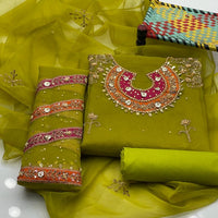 3-Piece Wedding Dress for Girls – Handmade Shirt, Kataan Trouser & Organza Dupatta