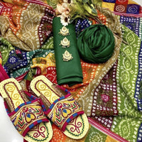 3-Piece Unstitched Kataan Silk Dress – Chunri Dupatta with Handmade Sleeper