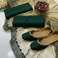 4-Piece Unstitched Kataan Silk Suit – Organza 9MM Foil Embroidered Dupatta with Button Gift