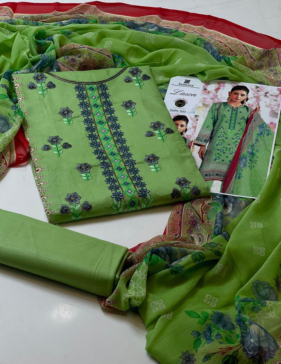 3-Piece Unstitched Lawn Suit – Digital Print Shirt & Chiffon Dupatta (Summer 2025)