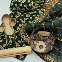 5-Piece Unstitched Wedding Dress – Georgette Shirt, Masoori Trouser, Organza Dupatta with Khussa & Clutch