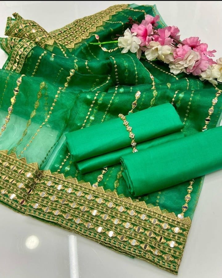 3-Piece Unstitched Kataan Silk Suit – Tissue Organza Embroidered Dupatta & Neckline