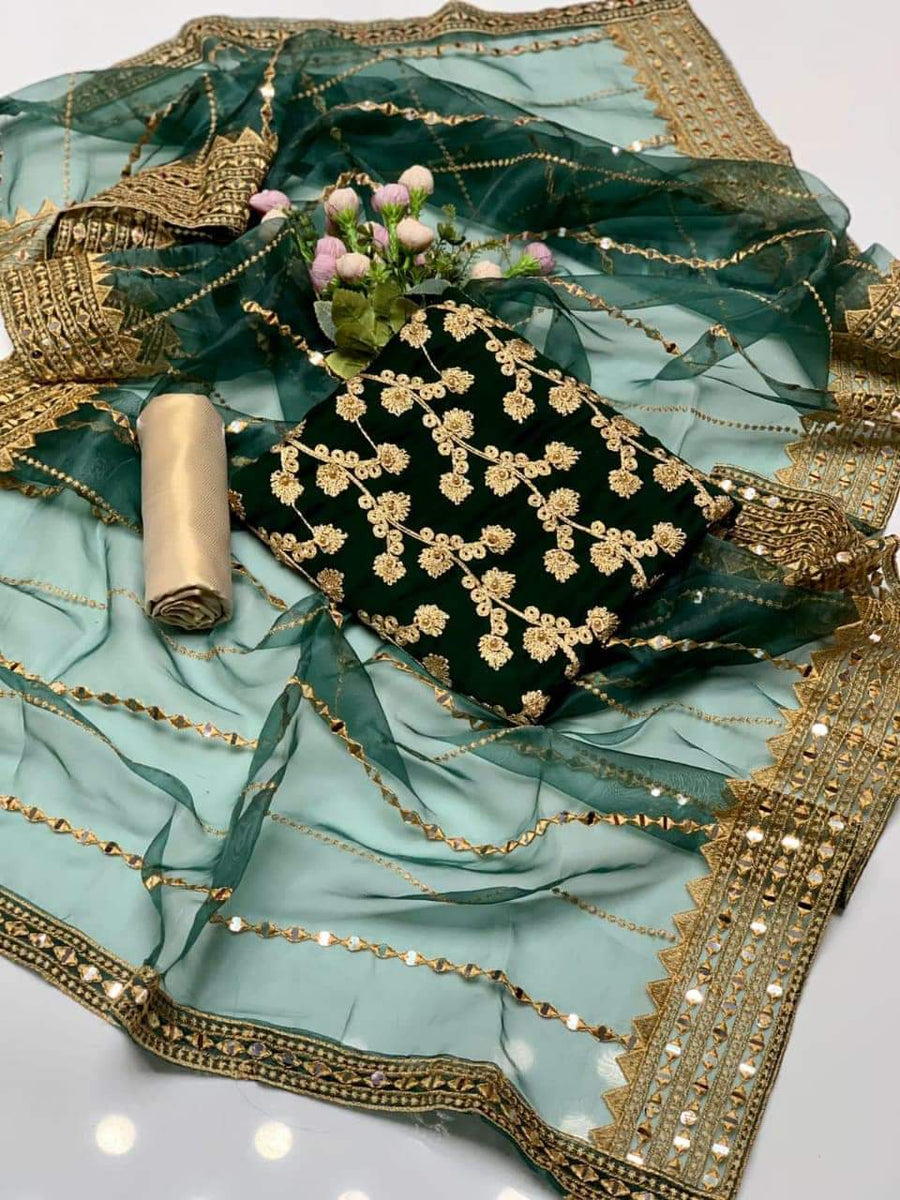 3-Piece Unstitched Dress – Chiffon Embroidered Shirt, Masoori Trouser & Organza Dupatta
