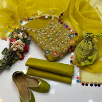 5-Piece Unstitched Wedding Suit – Organza Molty Work with Khussa & Bag