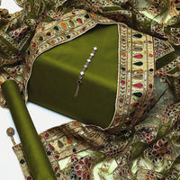 3-Piece Unstitched Kataan Silk Suit – Heavy Indian Embroidered Dupatta & Neckline Gift