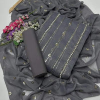 3-Piece Unstitched Fancy Suit – Chiffon Pearl Work with Silk Trouser