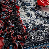3-Piece Unstitched Lawn Suit – Printed Shirt with Embroidered Patches & Chiffon Dupatta