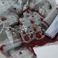 3-Piece Unstitched Khaddi Suit – Boring Work Shirt & Embroidered Jaal Dupatta