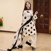 3-Piece Unstitched Organza Brushpant Dress – Kataan Trouser & Patch Dupatta