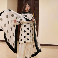 3-Piece Unstitched Organza Brushpant Dress – Kataan Trouser & Patch Dupatta