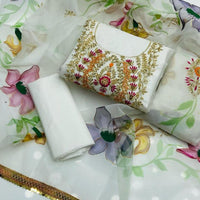 3-Piece Unstitched Indian Organza Dress – Handwork Shirt & Brushpant Dupatta