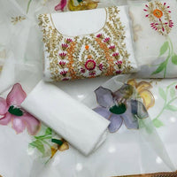 3-Piece Unstitched Indian Organza Dress – Handwork Shirt & Brushpant Dupatta