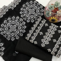 3-Piece GTM Lawn Embroidered Suit – Chiffon Dupatta with Motif & Cotton Trouser