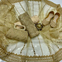 5-Piece Unstitched Party Suit – Chiffon Nag Jaal Shirt with Organza Dupatta, Khussa & Clutch