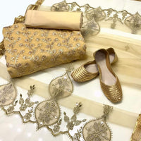 4-Piece Unstitched Wedding Suit – Chiffon Shirt, Masoori Trouser, Net Dupatta & Khussa