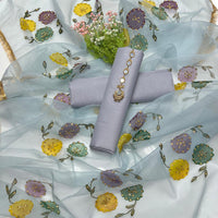 3-Piece Unstitched Kataan Silk Dress – Organza Brush Dupatta & Free Mirror Neckline