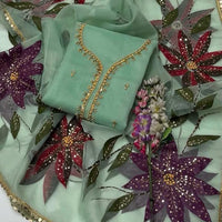 2-Piece Unstitched Organza Handwork Dress – Stones, Beads & Oil Paint Dupatta