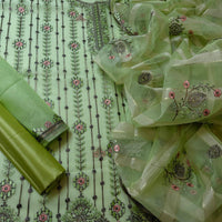 3-Piece Organza Embroidered Dress – Jaal & Boring Work Dupatta with Kataan Silk Trouser