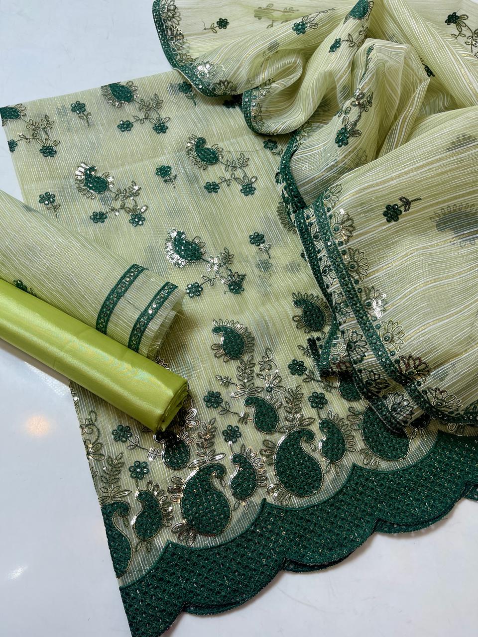 3-Piece Unstitched Khaddi Suit – Boring Work Shirt & Embroidered Jaal Dupatta