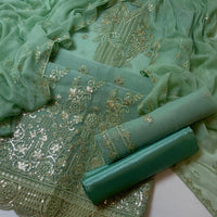 3-Piece Unstitched Fancy Dress – Organza Embroidered Shirt with Chiffon Dupatta