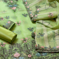 3-Piece Unstitched Organza Fancy Suit – Embroidered Shirt & Chiffon Dupatta