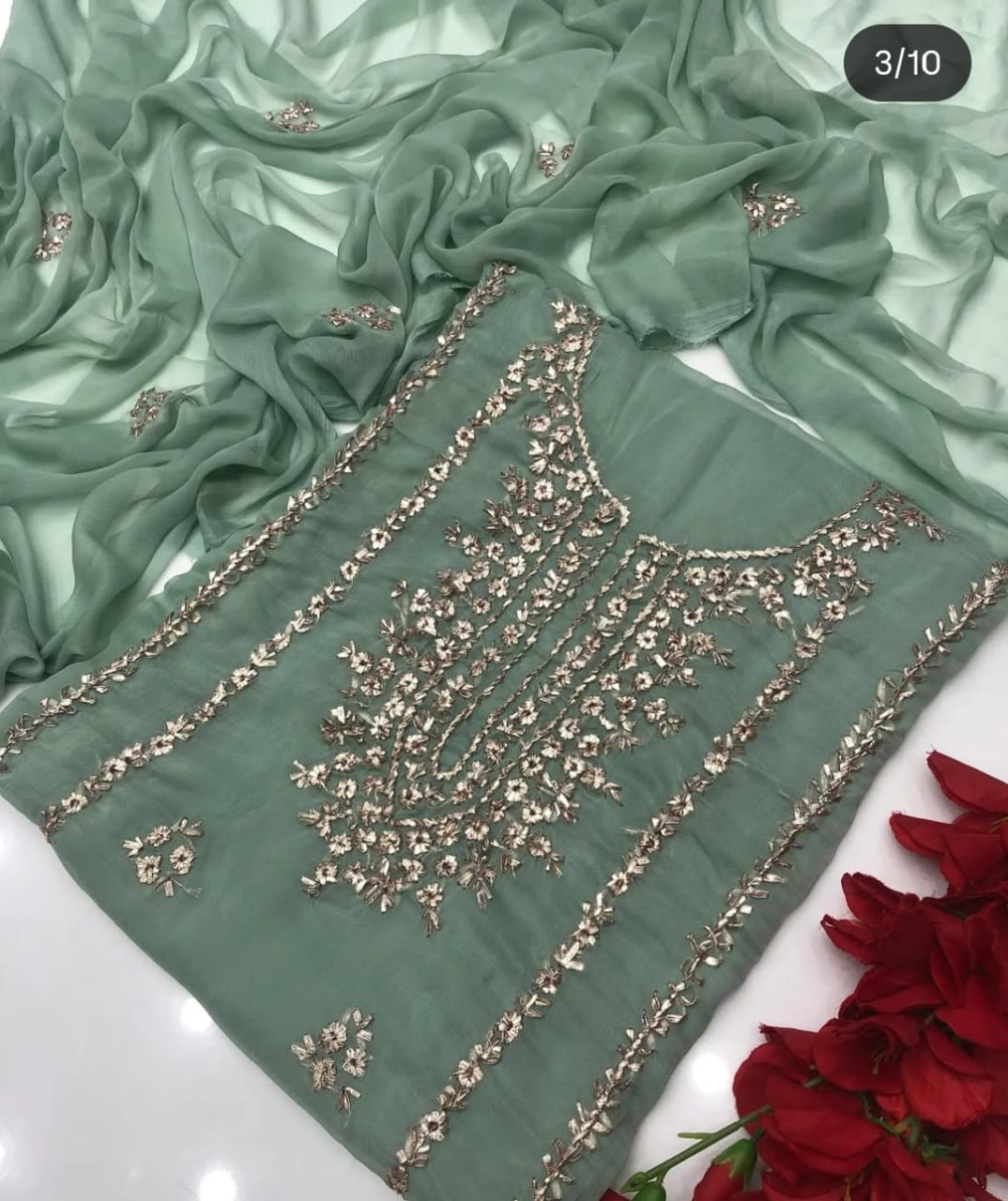 2-Piece Handmade Bember Crinkle Dress – Gotta Gala Bail Shirt & Boti Dupatta