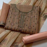 3-Piece Organza Embroidered Dress – Jaal & Boring Work Dupatta with Kataan Silk Trouser