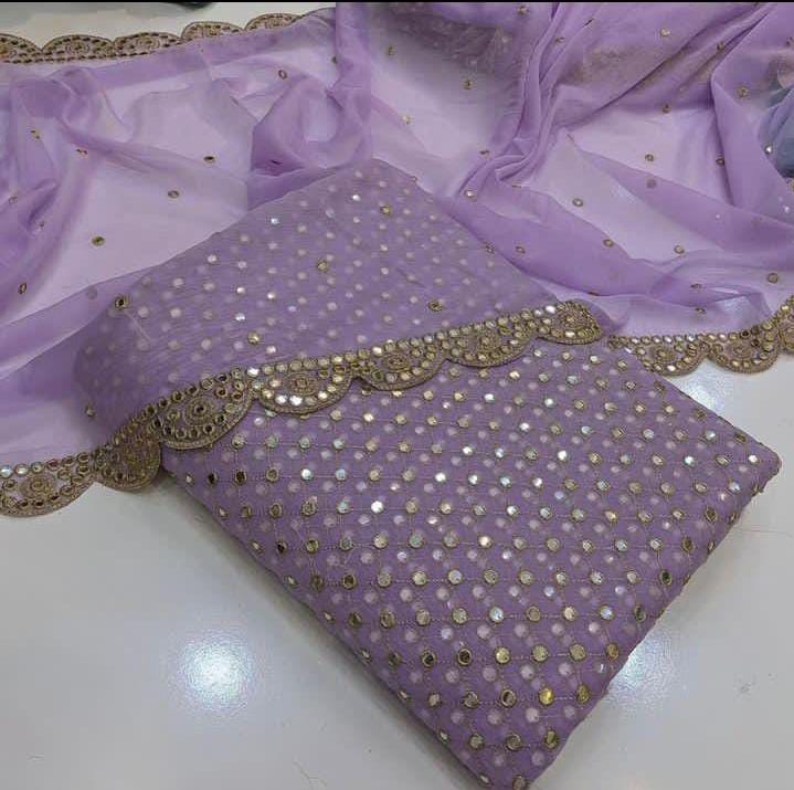 3-Piece Unstitched Fancy Chiffon Dress – Sheesha Zaari Embroidery with Border Dupatta