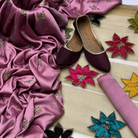 3-Piece Unstitched Shamoz Silk Dress – Jhumka Embroidery with Net Dupatta & Free Khussa