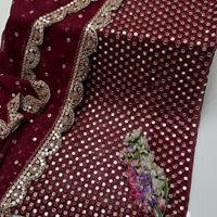 3-Piece Unstitched Fancy Chiffon Dress – Sheesha Zaari Embroidery with Border Dupatta