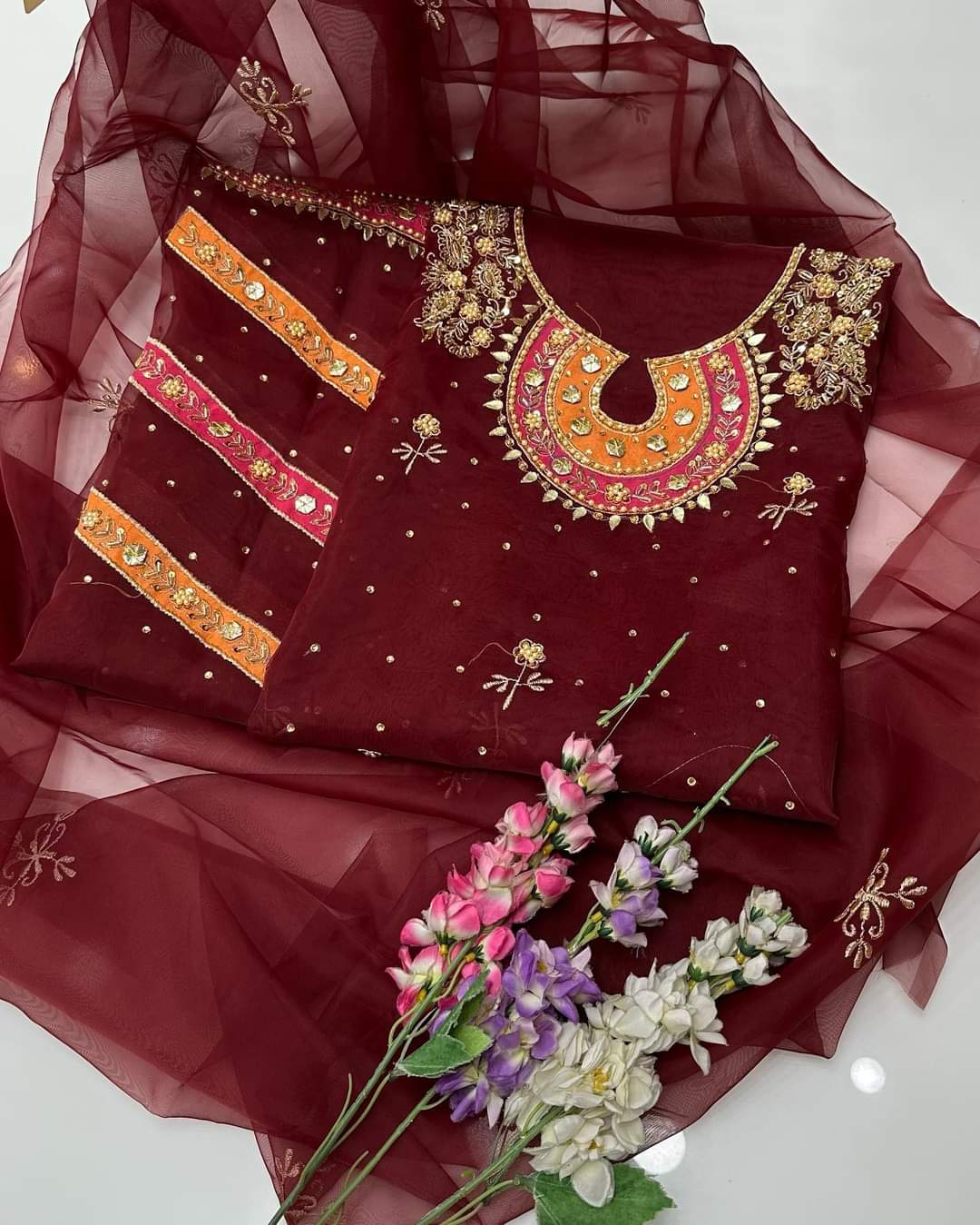 2-Piece Organza Dress – Zaari & Gotta Handwork