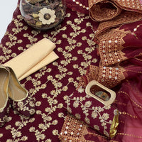 5-Piece Unstitched Wedding Dress – Georgette Shirt, Masoori Trouser, Organza Dupatta with Khussa & Clutch