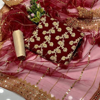 3-Piece Unstitched Dress – Chiffon Embroidered Shirt, Masoori Trouser & Organza Dupatta