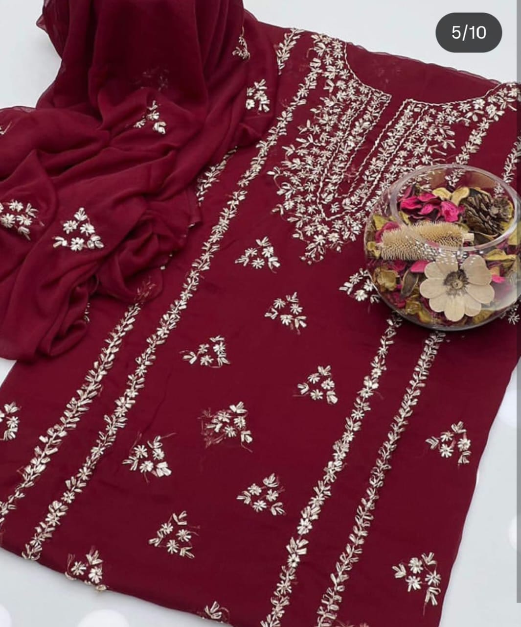 2-Piece Handmade Bember Crinkle Dress – Gotta Gala Bail Shirt & Boti Dupatta