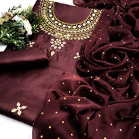 3-Piece Unstitched Indian Design Dress – Kataan Silk with Kundan Chiffon Dupatta