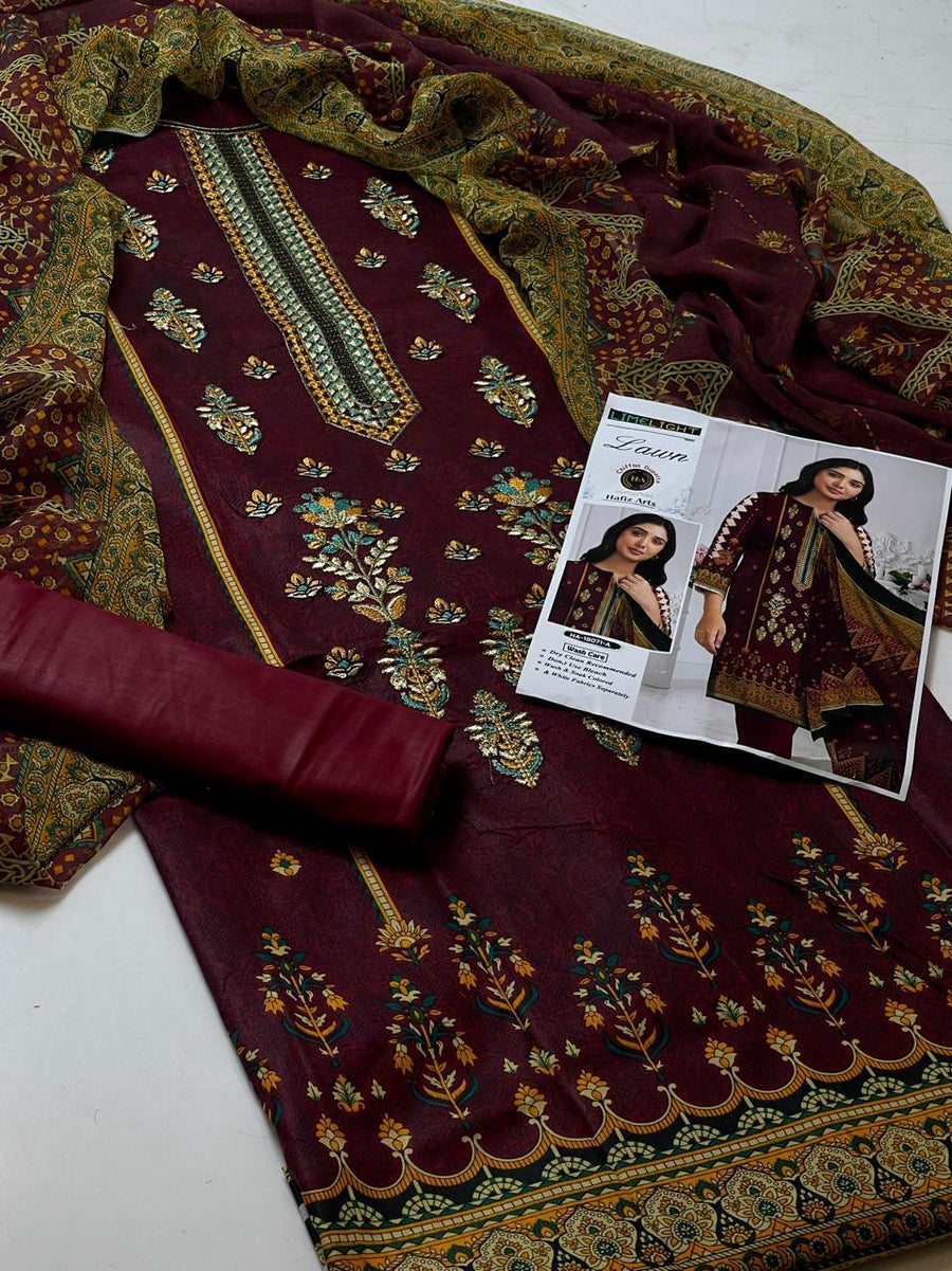 3-Piece Unstitched Lawn Suit – Digital Print Shirt & Chiffon Dupatta (Summer 2025)