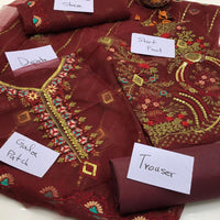 3-Piece Fancy Embroidered Organza Dress – Kataan Silk Trouser & Embroidered Dupatta