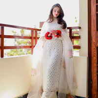 3-Piece Unstitched Mirror Work Dress – Pure Organza Shirt, Brush Dupatta & Kataan Trouser