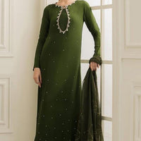 3-Piece Unstitched Shamoz Silk Suit – Embroidered Shirt with Organza Brush Dupatta