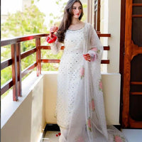 3-Piece Unstitched Mirror Work Dress – Pure Organza Shirt, Brush Dupatta & Kataan Trouser