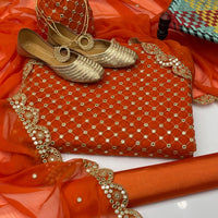 5-Piece Unstitched Fancy Chiffon Suit – Sheesha Zaari Work with Khussa & Potli Bag