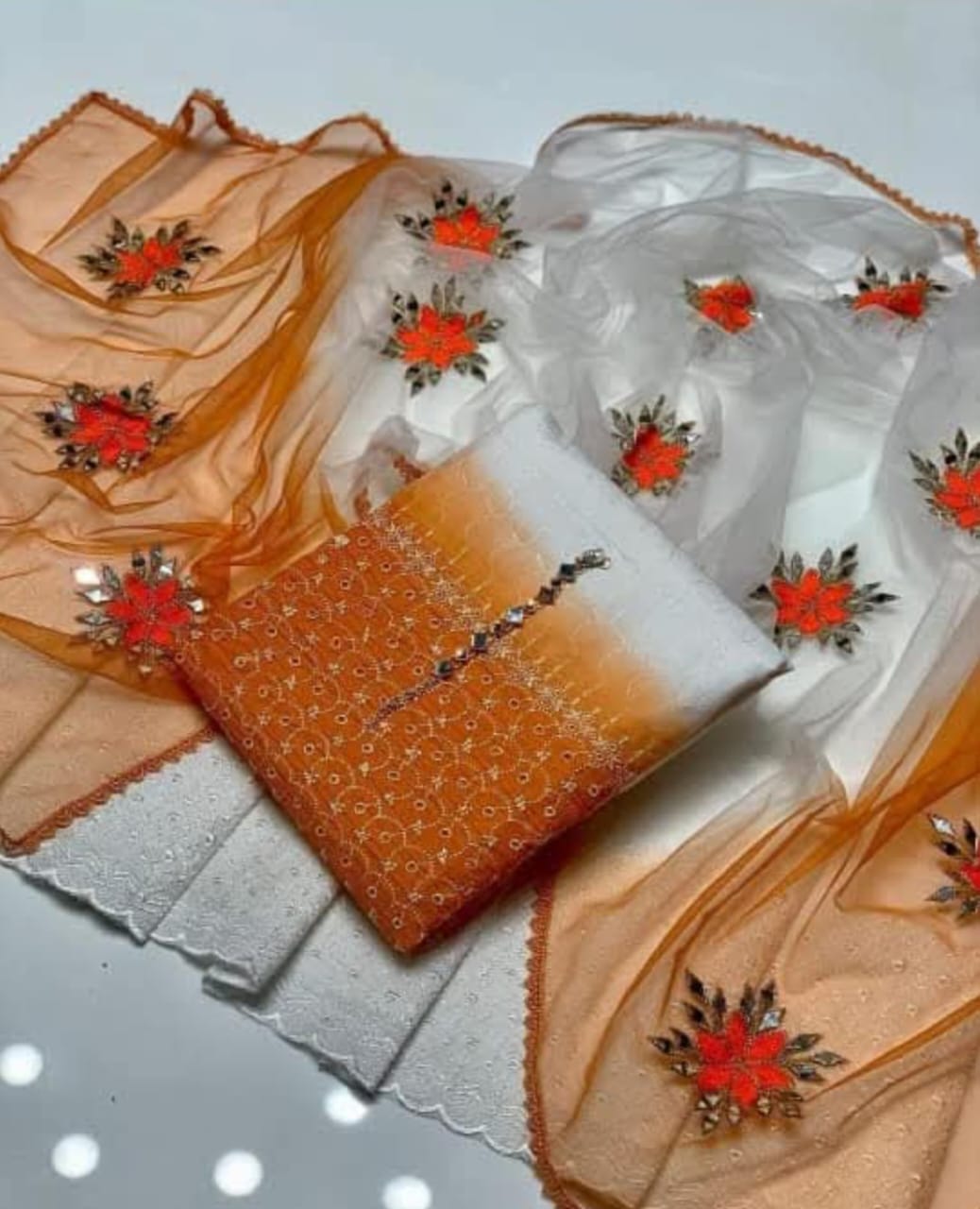 3-Piece Unstitched Die & Die Chikankari Suit – Indian Net Dupatta with Lace & Neckline